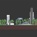 Natural Landscape Model With Green Grass Trees Circular Plaza Modern Buildings And Pathways