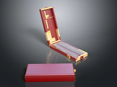 Red Gold Decorative Storage Box Furniture With Open Closed Design And Interior Compartments 3d model