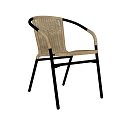 Beige Woven Leisure Chair With Black Metal Frame And Detailed Woven Texture Design