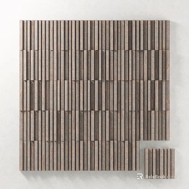 Modern Wooden Slat Wall Decor With Vertical Stripes And Textured Design 3d model 