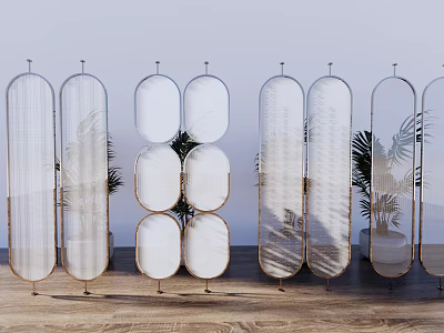 Modern Room Dividers With Metal Frame Mesh Design And Potted Plants 3d model