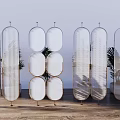 Modern Room Dividers With Metal Frame Mesh Design And Potted Plants