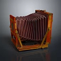 Vintage Folding Camera Electronic Appliance With Retro Wooden Body And Bellows Structure