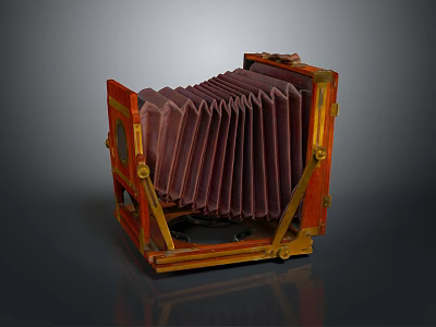 Vintage Folding Camera Electronic Appliance With Retro Wooden Body And Bellows Structure 3d model