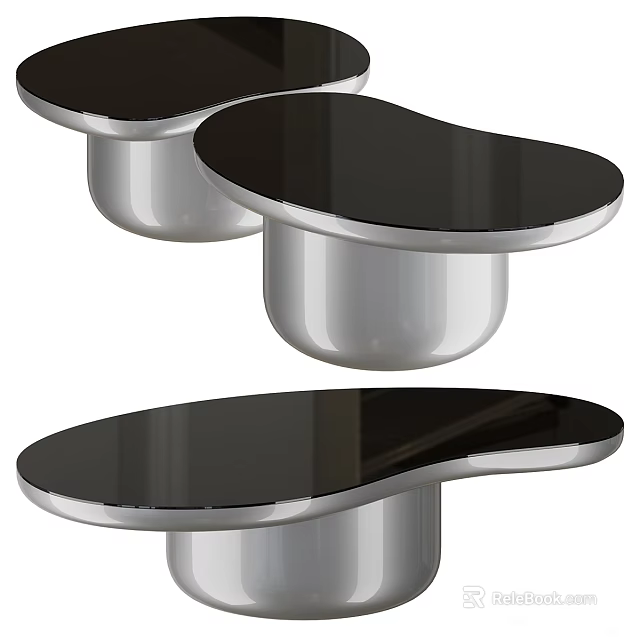 Modern Coffee Table Design With Black Glass Top And Silver Metal Base Unique Shape 3d model 