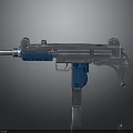 Silver Submachine Gun With Blue Grip Metal Body And Modern Design