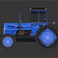 Blue Block Style Tractor With Large Wheels And Black Roof 3d model