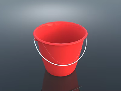 Red Plastic Bucket With White Handle Ideal For Household Cleaning Daily Use 3d model