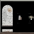 Stylish Entryway Design With Black Cabinets Patterned Wallpaper And Decorative Elements 3d model