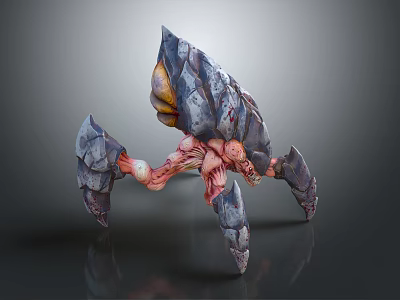 Grotesque Rock Covered Creature Featuring Fleshy Limbs And Jagged Rock Exoskeleton 3d model