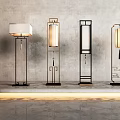 Modern Chinese Style Floor Lamps With Rectangular Shades And Metal Frames 3d model