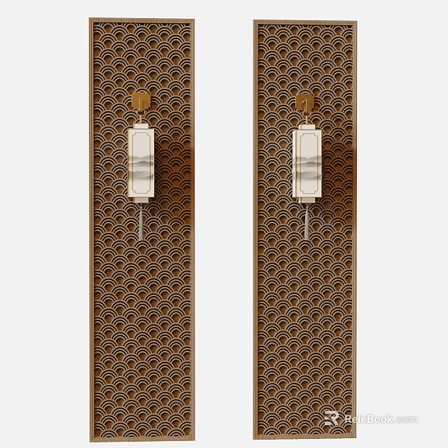Traditional Chinese Wooden Partition With Intricate Cloud Pattern And Metal Decorative Hooks Design 3d model 
