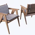 Modern Wooden Single Chair With Gray Cushion And Slatted Backrest Design