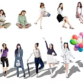 Group of People in Various Poses with Balloons Books and Casual Outfits