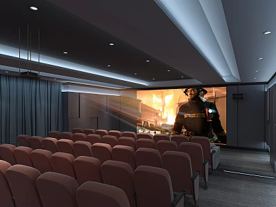 Home Theater Room Interior With Seating Rows And Large Screen 3d model