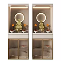 Elegant Buddhist Shrine Cabinet With Golden Buddha Statue Circular Light And Glass Door Design