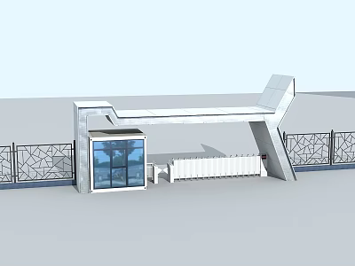 Modern Entrance Gate Design With Glass Door Metal Frame And Decorative Fence 3d model