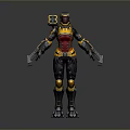 Futuristic Sci-Fi Game and Movie Character with Yellow Red Black Armor and Mechanical Combat Gear