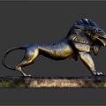 Exquisite Bronze Lion Sculpture Carving With Intricate Details On Square Base