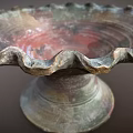 Colorful Ceramic Pedestal Bowl With Scalloped Edges And Vintage Texture For Home Decor