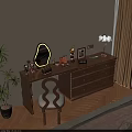 Cozy Wooden Dressing Table With Mirror Chair Table Lamp Cosmetics And Photo Frame