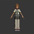 3D Anime Character With Orange Spiky Hair White Shirt Black Vest Green Shorts Red Shoes