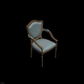 Single Chair with Light Blue Upholstered Seat Backrest and Elegant Wooden Frame Armrests