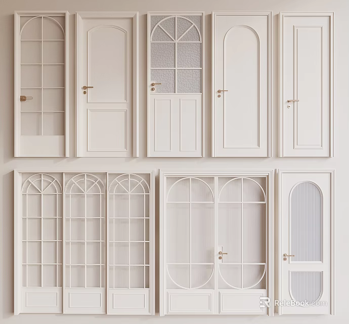 Various Styles White Hinged Doors With Glass Panels And Arch Designs 3d model 