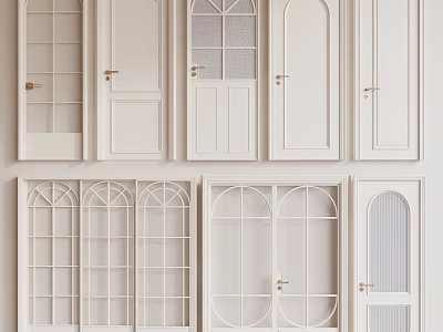 Various Styles White Hinged Doors With Glass Panels And Arch Designs 3d model