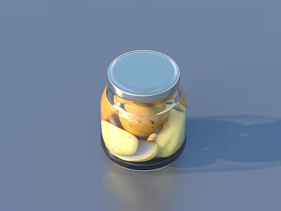 Glass Jar With Silver Lid Containing Sliced Yellow Fruits On Gray Background 3d model