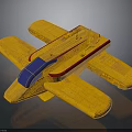 Yellow Spacecraft Model with Solar Panels and Blue Details in Cosmic Design