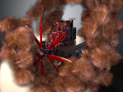 Red Rocket Propulsion Engine Amid Cosmic Dust Clouds And Launch Platform 3d model