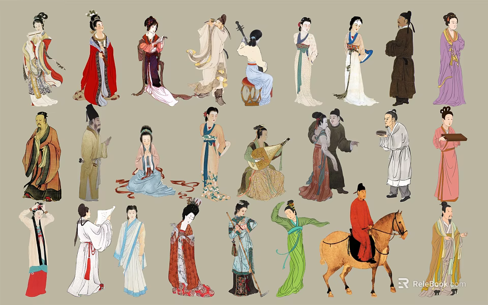 Ancient Historical People In Traditional Costumes With Various Poses Including Riding 3d model 