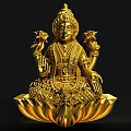 Exquisite Gold Carved Goddess Sculpture With Lotus Base And Intricate Details