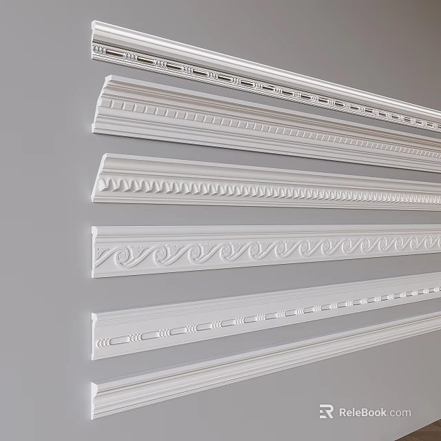 Various Decorative Gypsum Cornice Styles with Intricate Patterns for Interior Design 3d model 