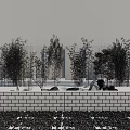 Elegant Garden Ornament With Brick Wall Small Trees And Water Feature
