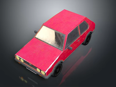 Red Paper Model Car With Handmade Design And Black Wheels On Dark Background 3d model