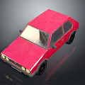Red Paper Model Car With Handmade Design And Black Wheels On Dark Background