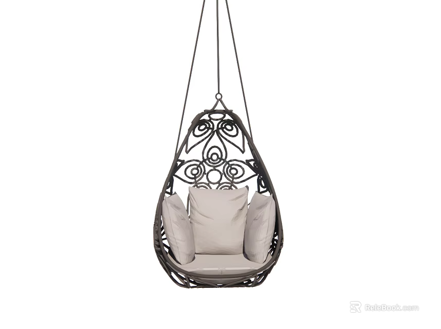 Elegant Hanging Chair with Decorative Metal Frame and Padded Seat for Indoor Outdoor Use 3d model 