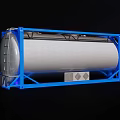 Industrial Equipment Silver Storage Tank With Blue Metal Frame And Structural Supports