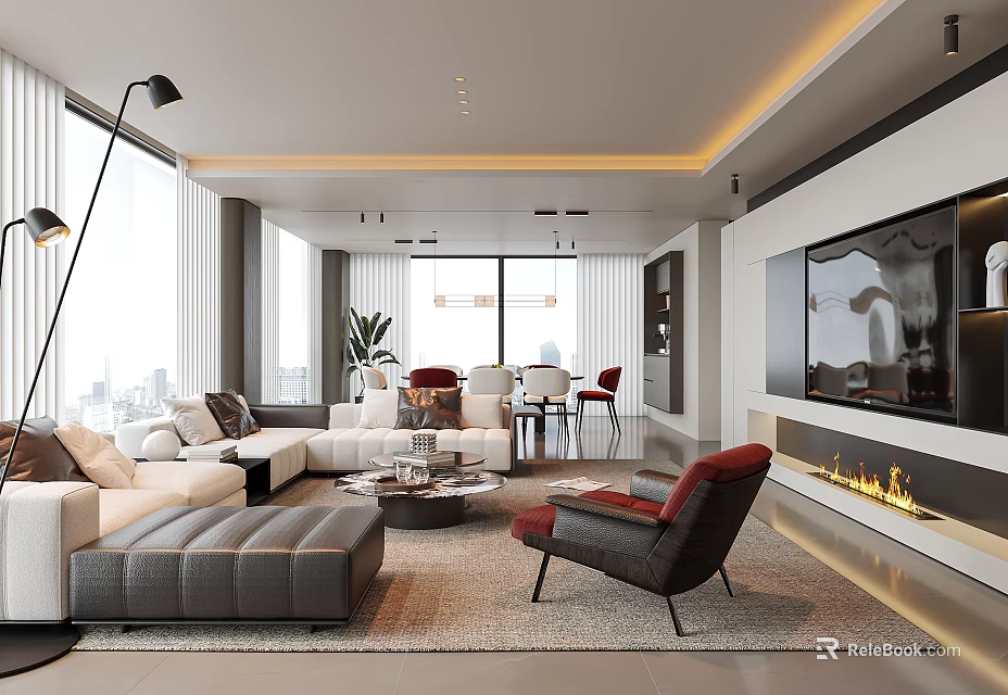 Elegant Modern Living Room Sofa And Coffee Table Set For Bright Spacious Luxury Apartment 3d model 
