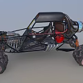 Functional Off Road Buggy With Exposed Mechanics And Muddy Tires