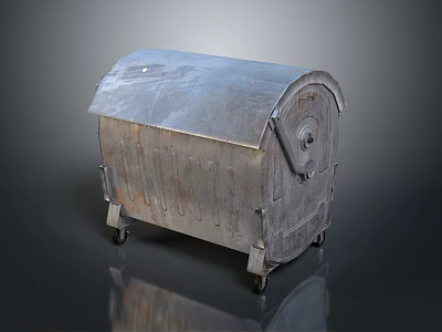 Industrial Metal Trash Bin With Lid And Wheeled Base For Waste Disposal 3d model