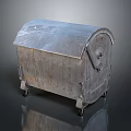 Industrial Metal Trash Bin With Lid And Wheeled Base For Waste Disposal
