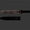 Vintage Weapon Knife With Sharp Blade Black Leather Sheath And Wooden Handle