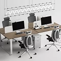 Modern Office Desk Setup With Multiple Computer Monitors Ergonomic Chairs And Hanging Pendant Lights 3d model