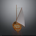 Traditional Orange Sailing Boat with Wooden Mast and White Sail for Water Transport
