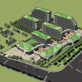 Modern Architectural Complex With Green Roofs Surrounding Roads Green Spaces And Small Buildings