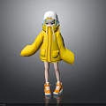 Cute 3D Cartoon Character Wearing Yellow Hoodie White Hat And Orange Shoes