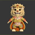 Cute Cartoon Lion Doll In Yellow Decorative Outfit With Red Crown And Cheerful Expression